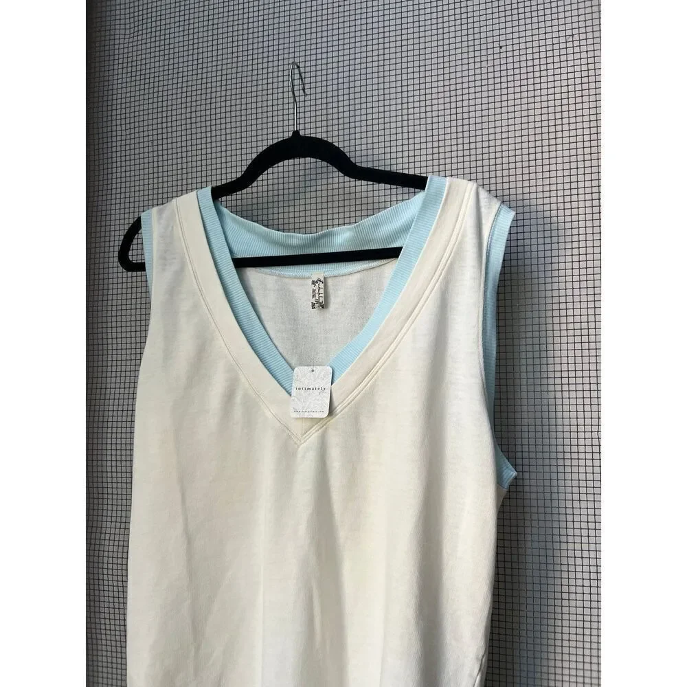 Free People Intimately V Neck Bodysuit Ribbed Tennis Country‎ Club Preppy large